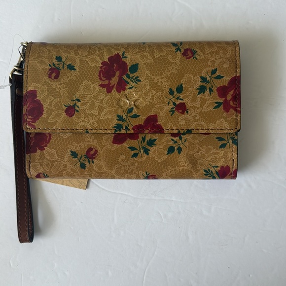 PATRICIA NASH Leather Marsiliana Mirror Wristlet Wallet Western Lace Print Tan